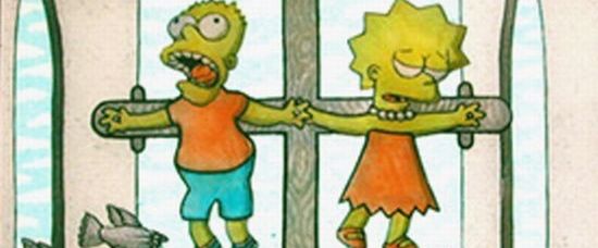 Bart a Líza Simpsonovi ukřižovaní i mrtvá Marge Bart a Líza Simpsonovi ukřižovaní i mrtvá Marge